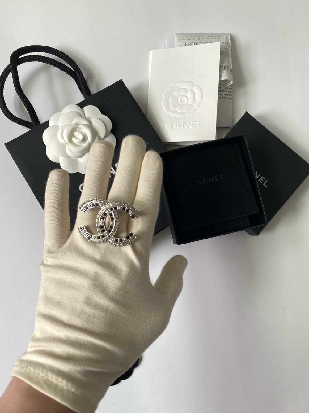 Authentic CHANEL Brooch Pin Crystal and Pearl
